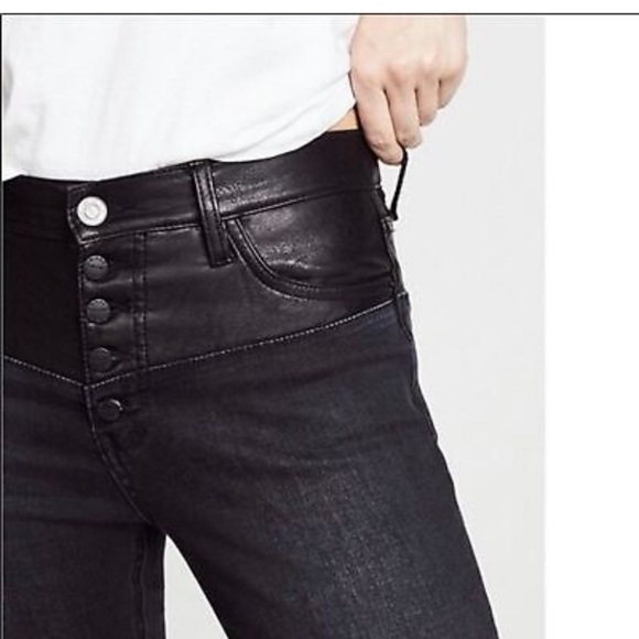 Current Elliott The Fused High Waist Stiletto Jeans Faux-Leather Trim - Picture 2 of 15